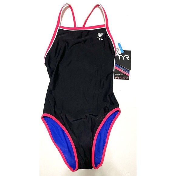 TYR HydraSpan Double Binding Reversible DiamondFit One Piece Swimsuit Black 30 - Picture 2 of 9